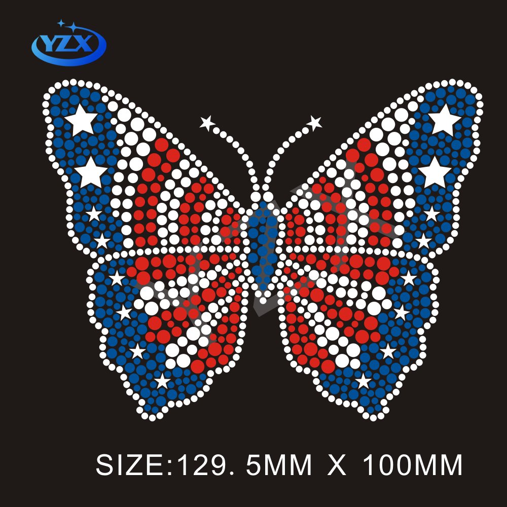 custom iron on butterfly rhinestone hot fix strass motifs design for tshirt and Hoodies