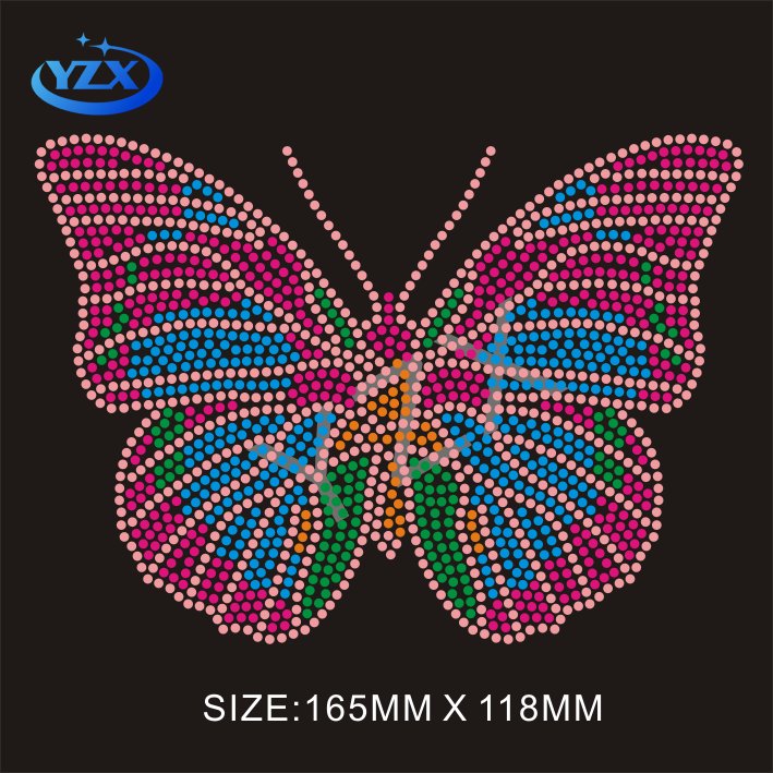 custom iron on butterfly rhinestone hot fix strass motifs design for tshirt and Hoodies