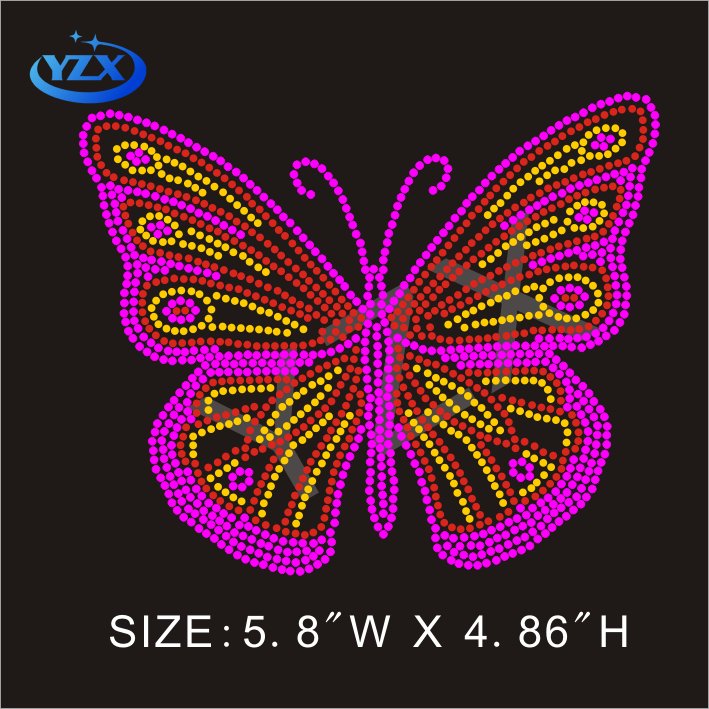 custom iron on butterfly rhinestone hot fix strass motifs design for tshirt and Hoodies
