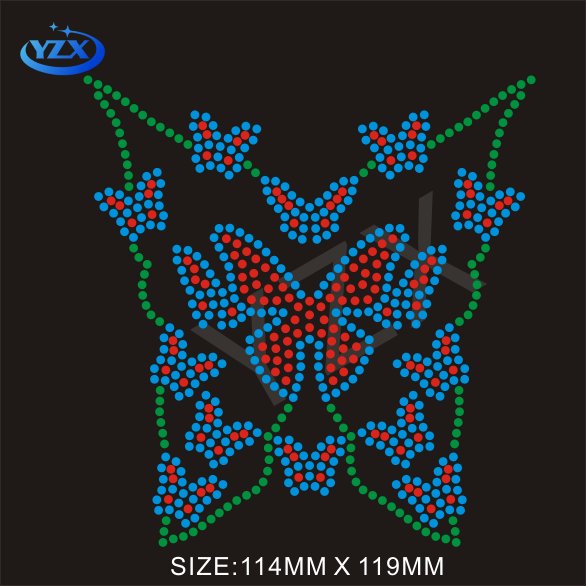 custom iron on butterfly rhinestone hot fix strass motifs design for tshirt and Hoodies