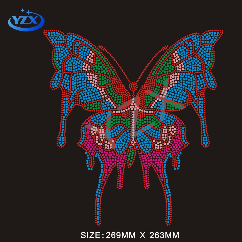 custom iron on butterfly rhinestone hot fix strass motifs design for tshirt and Hoodies