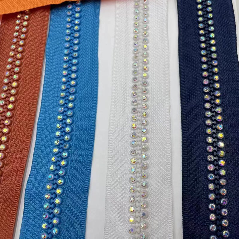 High Quality 3#5#10# Diamond zipper Rhinestones Zipper Fashion Open-End Colorful Diamond Plastic Resin Zipper