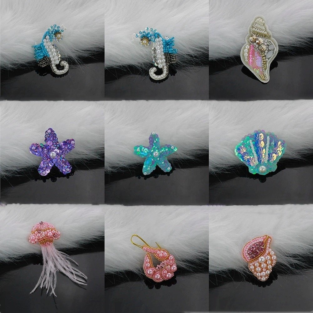 Handmade rhinestone beaded hippocampus shell cloth stickers clothing package decorative patch decals DIY accessories sewing