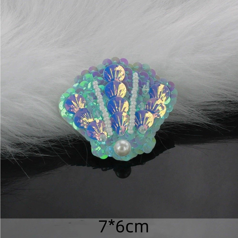 Handmade rhinestone beaded hippocampus shell cloth stickers clothing package decorative patch decals DIY accessories sewing