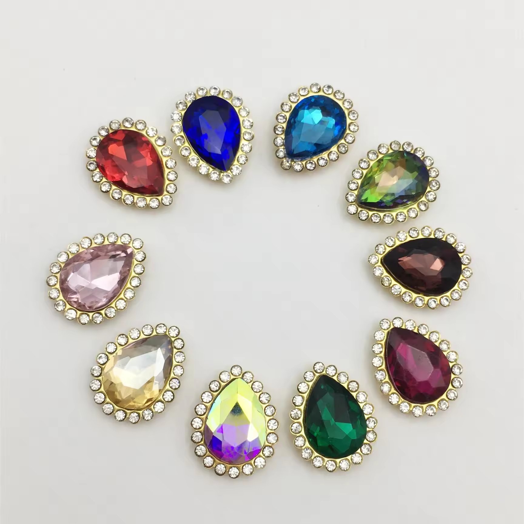 SINRONG 13*18mm sunflower water drop shape acrylic crystal flat back glass with loose rhinestone clothing glue technology