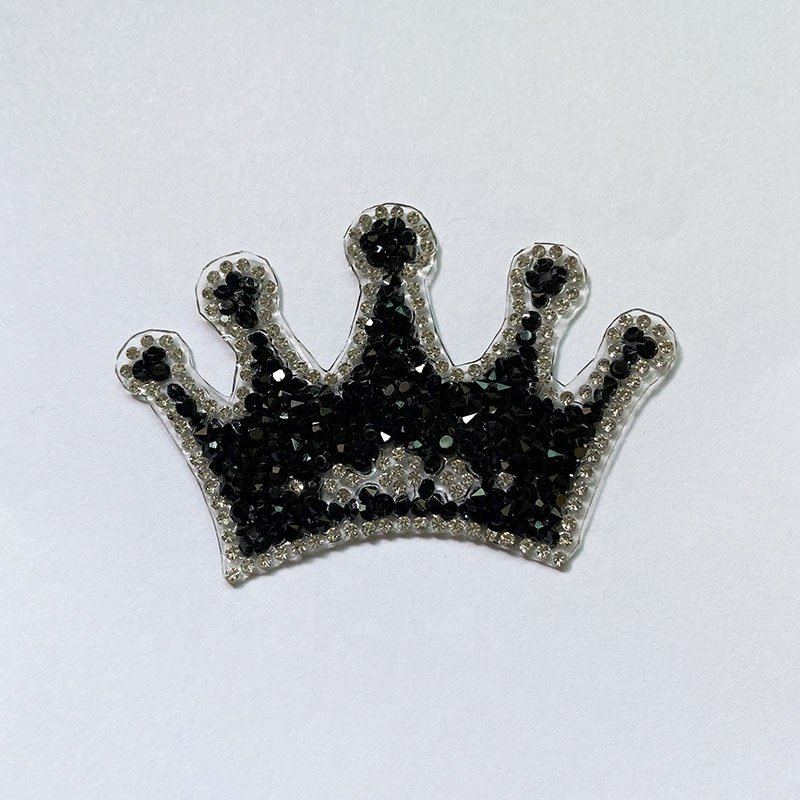 Wholesale Dress Accessory Black Crown 3D Hot fix DIY Crystal Beaded Motif Iron On Rhinestone Applique Patches For Clothing