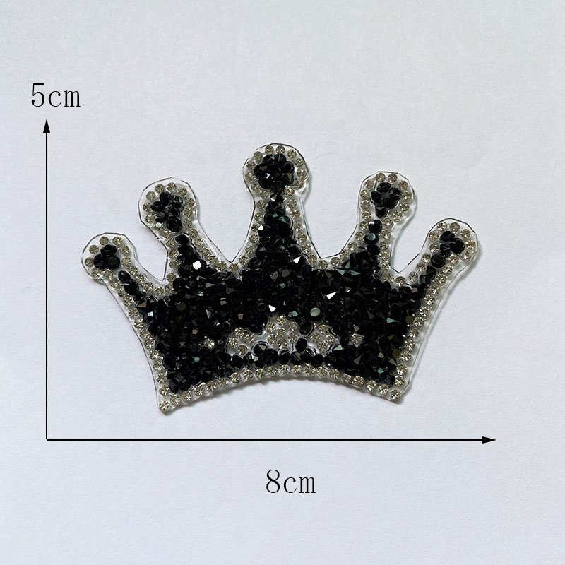 Wholesale Dress Accessory Black Crown 3D Hot fix DIY Crystal Beaded Motif Iron On Rhinestone Applique Patches For Clothing