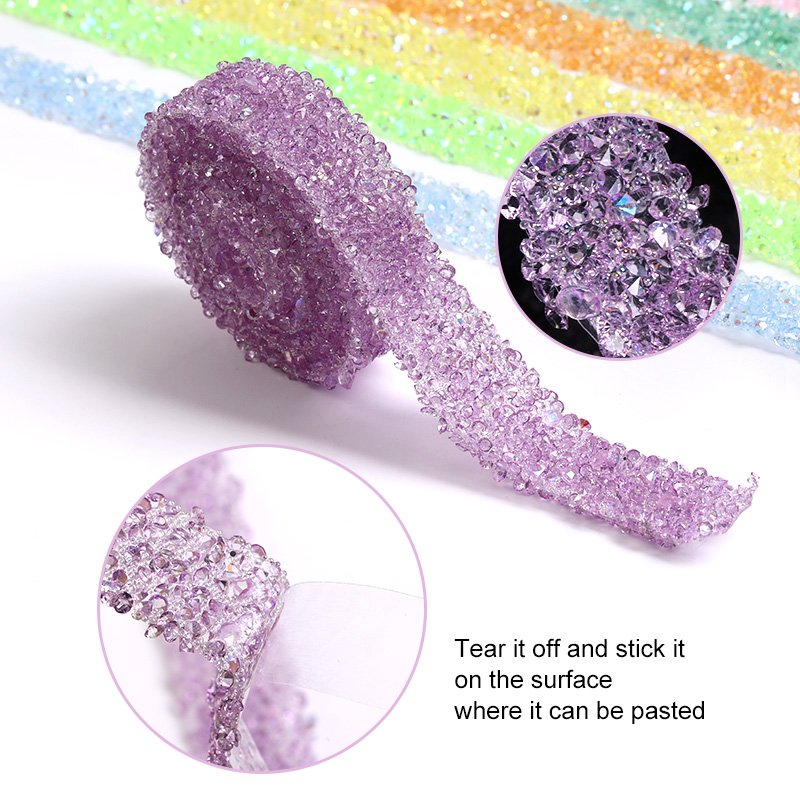 Xichuan Factory Customized 12mm Width Trimmings Jelly Resin Strips Self-Adhevise Rhinestone Trim Sticker For Clothes Women Dress