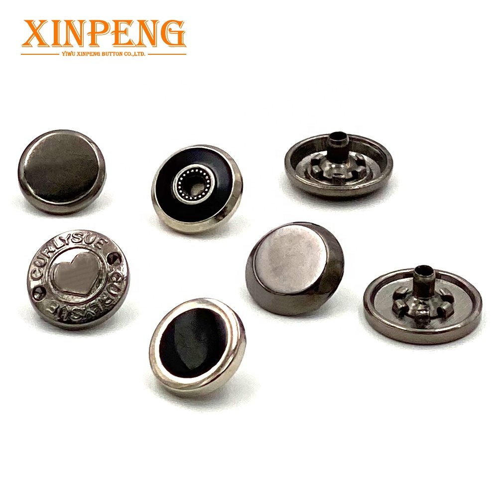 Button Black Round 4 Parts Press Fastener Hidden Metal Snap Buttons For Leather