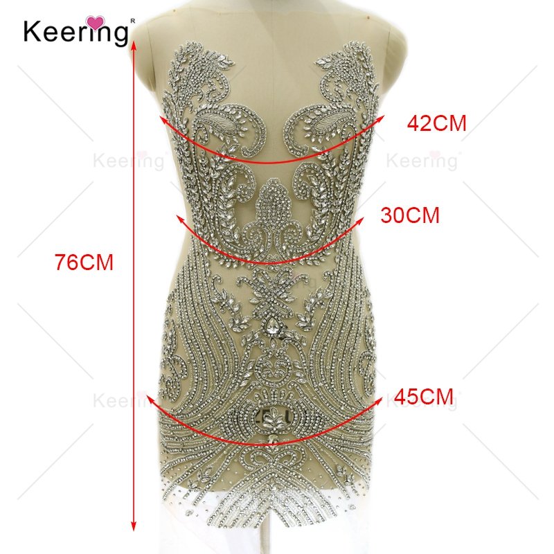 WDP-406 Keering 2024 Silver Rose Gold Multicolored Dress Panel Lace Flat Back Crystal Rhinestone Metal Applique