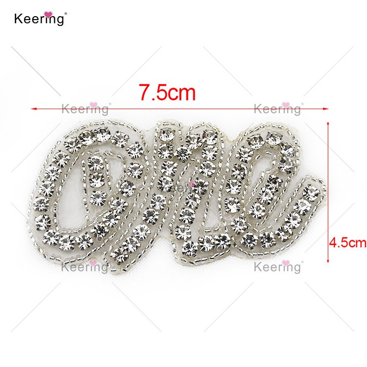 Keering WRA-800 Crystal One Headbands Applique Hot Fix Custom Designer Glue Rhinestone Worded Iron On Patches