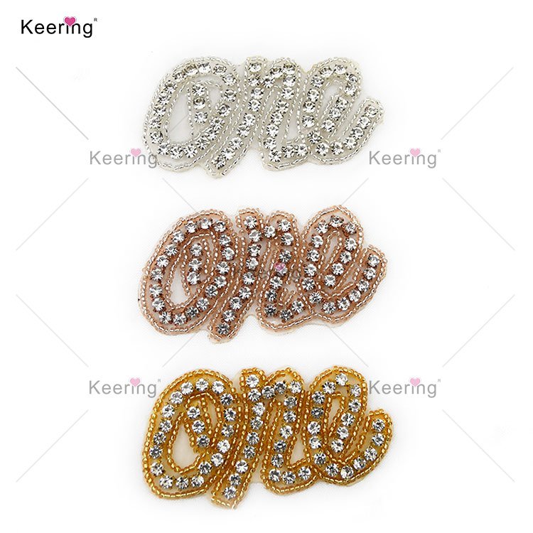 Keering WRA-800 Crystal One Headbands Applique Hot Fix Custom Designer Glue Rhinestone Worded Iron On Patches