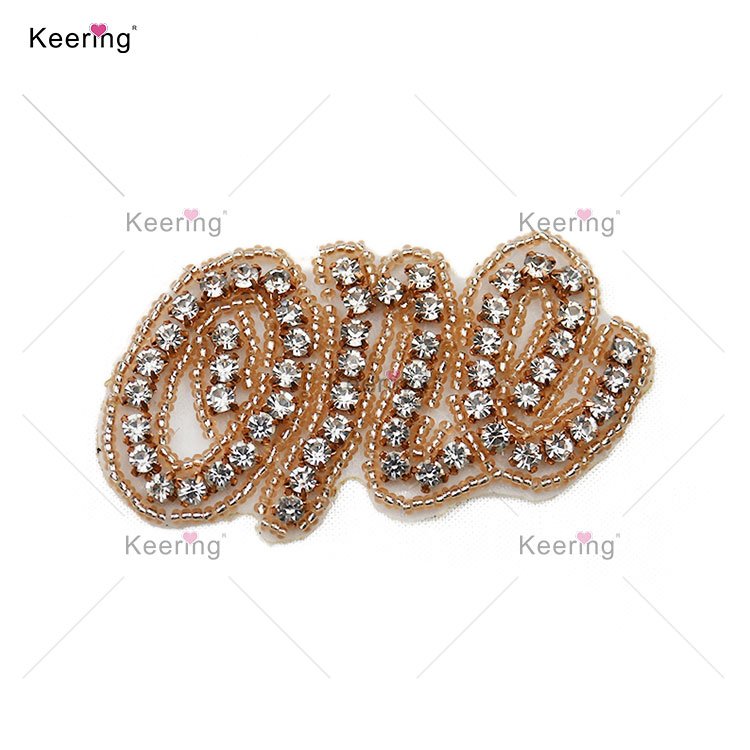 Keering WRA-800 Crystal One Headbands Applique Hot Fix Custom Designer Glue Rhinestone Worded Iron On Patches
