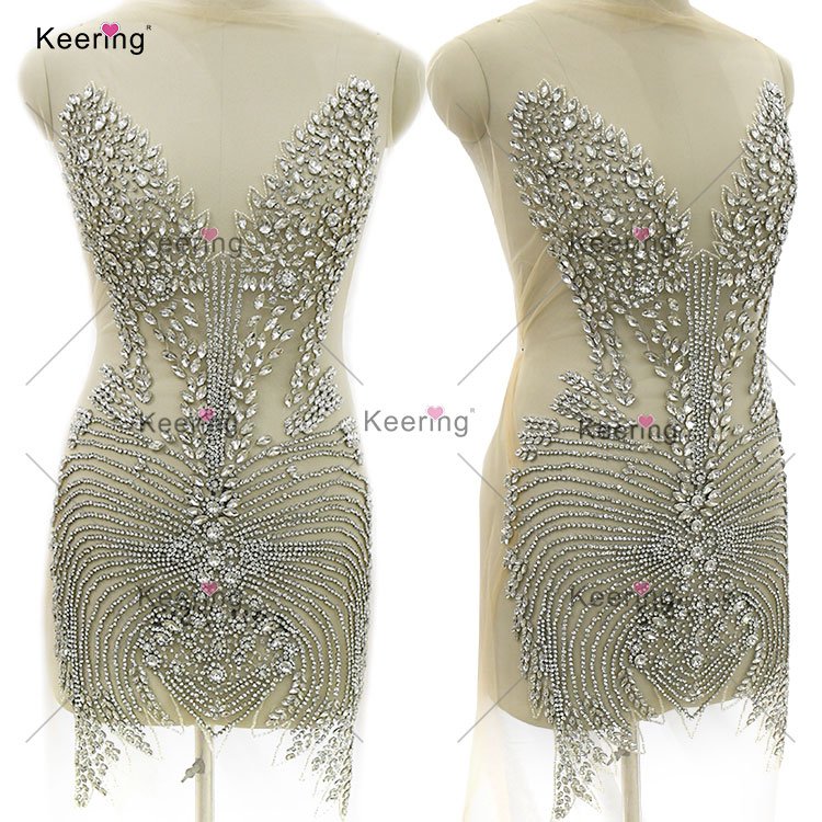WDP-450 Full Green Body Rhinestone High Quality Luxury Decorated Appliques Handmade Rhinestones Applique Sew For Muslim Prom