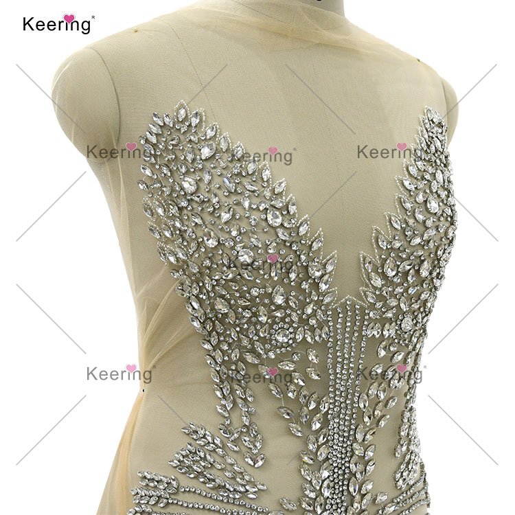 WDP-450 Full Green Body Rhinestone High Quality Luxury Decorated Appliques Handmade Rhinestones Applique Sew For Muslim Prom