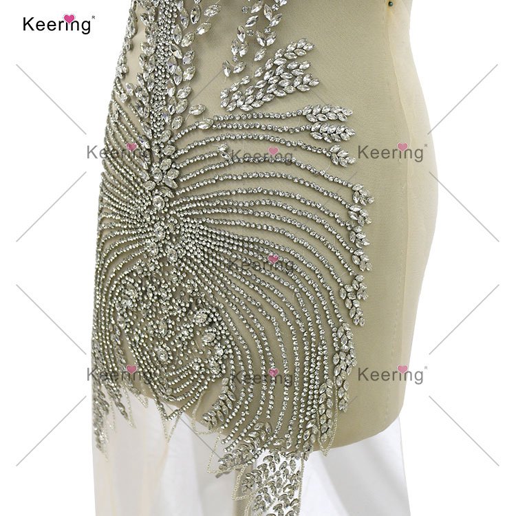 WDP-450 Full Green Body Rhinestone High Quality Luxury Decorated Appliques Handmade Rhinestones Applique Sew For Muslim Prom