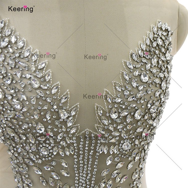 WDP-450 Full Green Body Rhinestone High Quality Luxury Decorated Appliques Handmade Rhinestones Applique Sew For Muslim Prom