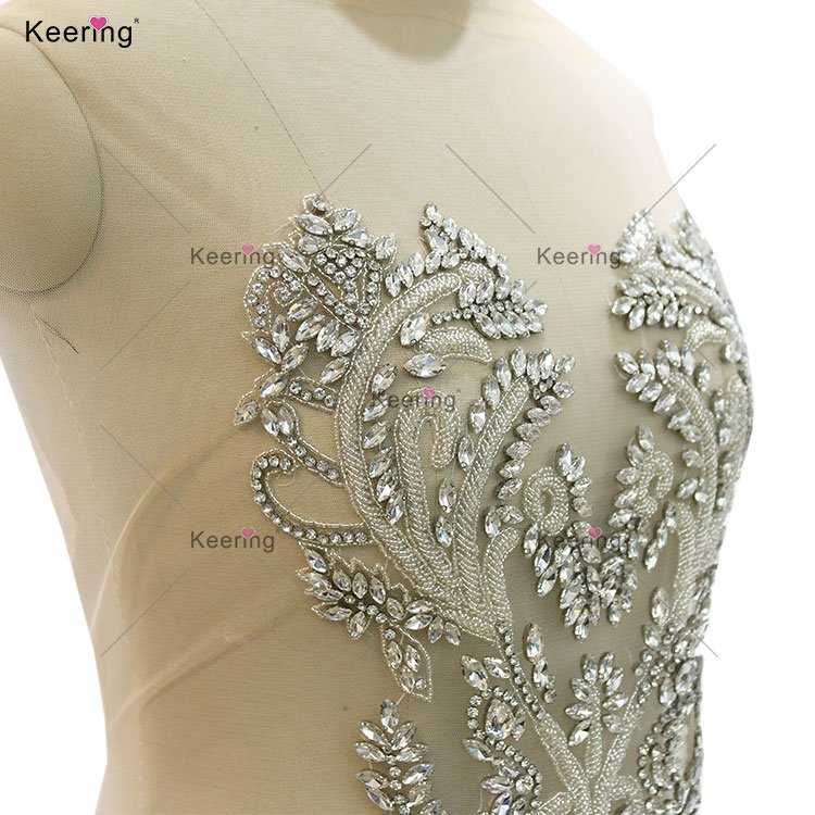 Keering Large Rhinestone Appliques On Mesh Custom Colors For Tailoring Prom Panel Dress WDP-494