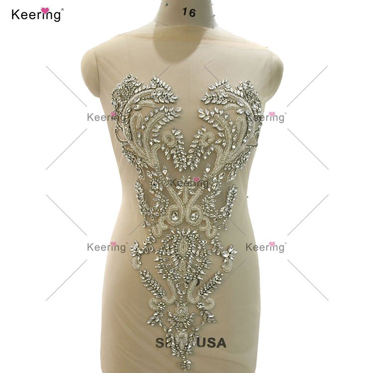 Keering Large Rhinestone Appliques On Mesh Custom Colors For Tailoring Prom Panel Dress WDP-494