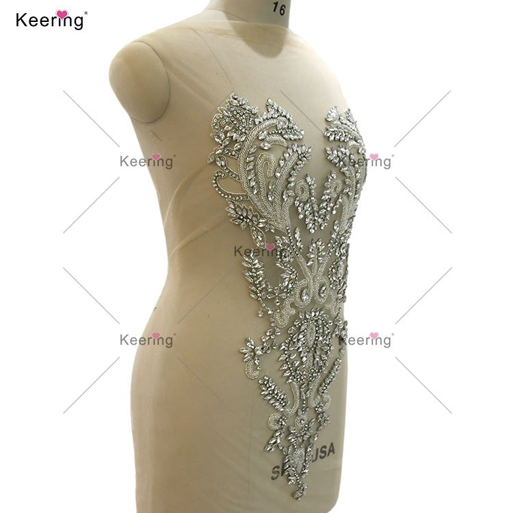 Keering Large Rhinestone Appliques On Mesh Custom Colors For Tailoring Prom Panel Dress WDP-494