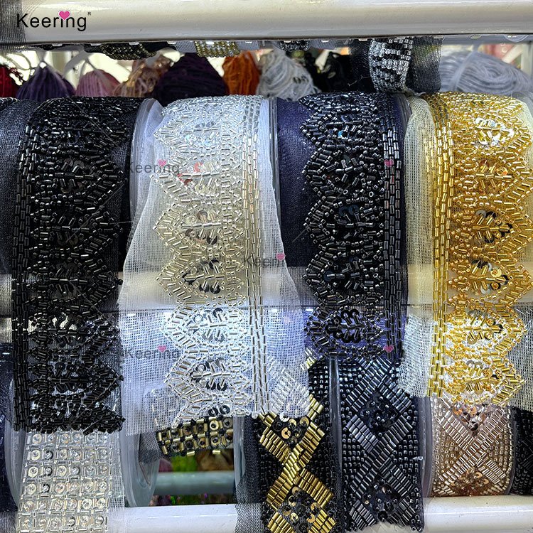WTP Keering Fashion Red Lace Women Dresses Decorative Rhinestone Beaded Trimmings And Sewing Accessories