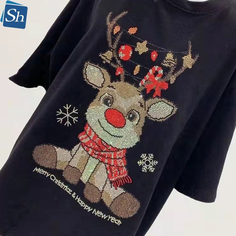 New Design Custom Trend Style Dancing Bear Iron On Rhinestone Transfer Design Sparkle For Jacket