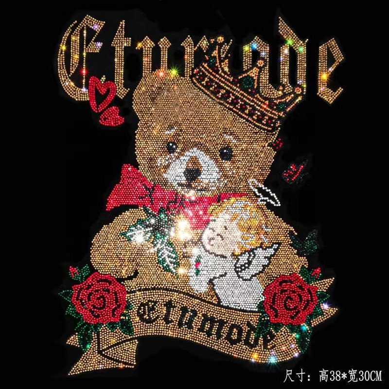 New Design Custom Trend Style Dancing Bear Iron On Rhinestone Transfer Design Sparkle For Jacket