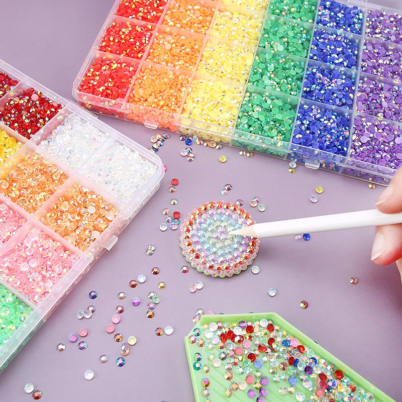 3 4mm Box Sets Resin Glitter Non Hotfix Nail Acrylic Gems Crystal Flatback Resin Rhinestones For Decorations