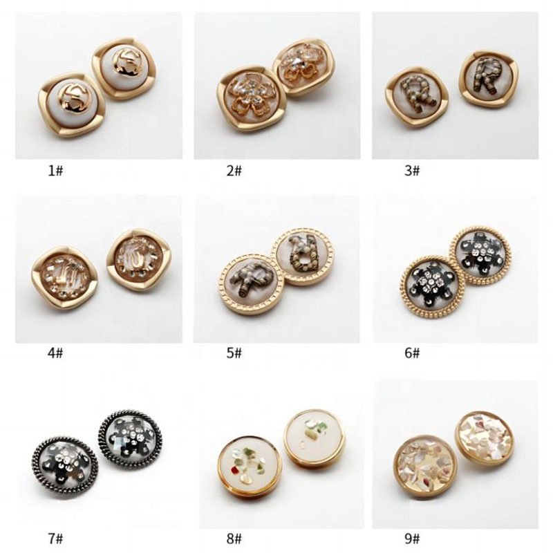 High Quality Garment Pearl Zinc Alloy Metal Gold Sewing Shank Rhinestone Button Crystal Button For Clothing