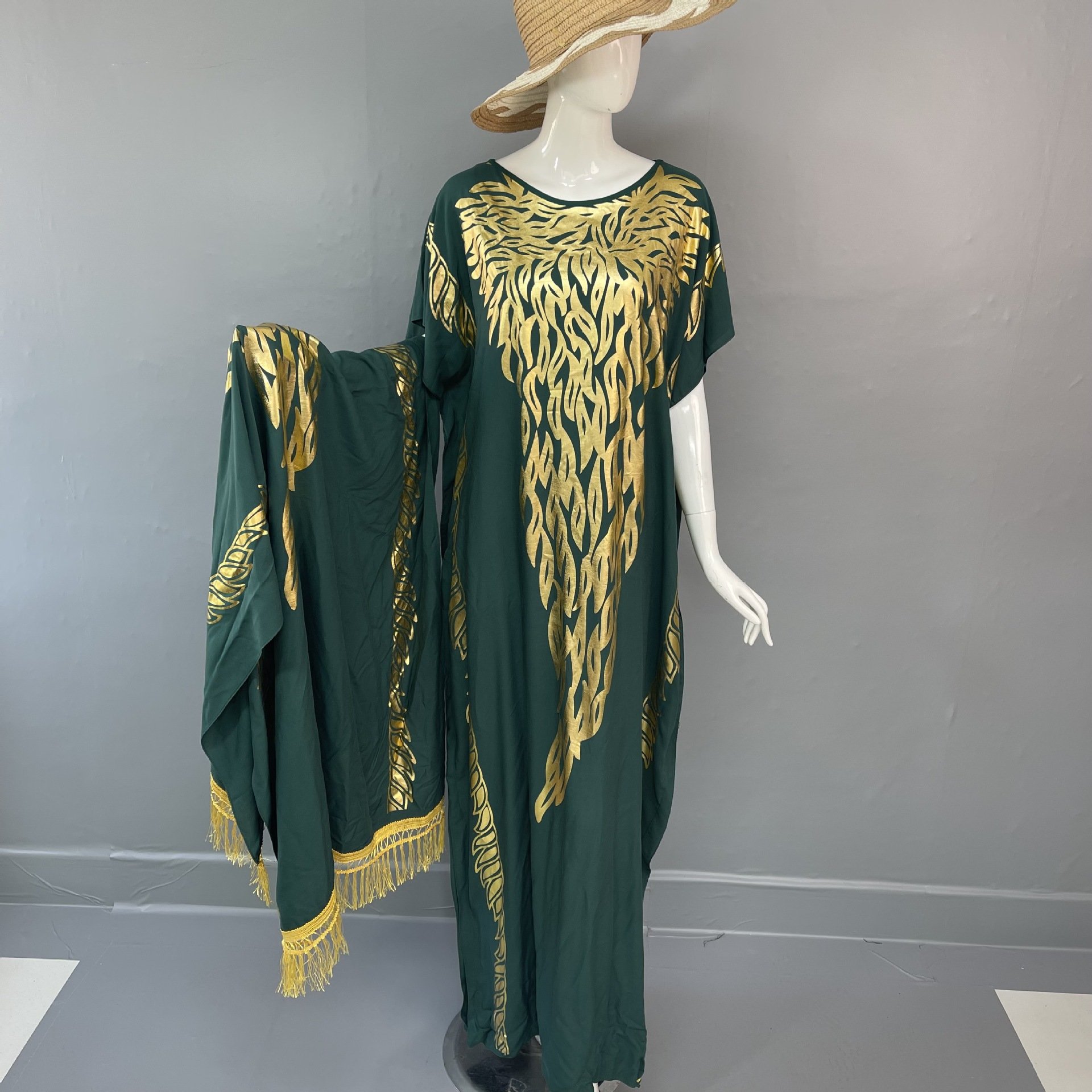 New Loose Rayon Clothing Double Layer Muslim Islamic Abaya Rhinestone Robe Women Cover Ups
