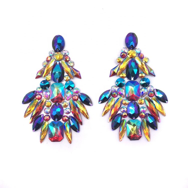 customized carnival costume accessories gel back colorful resin stone appliques iron on rhinestone appliques patches