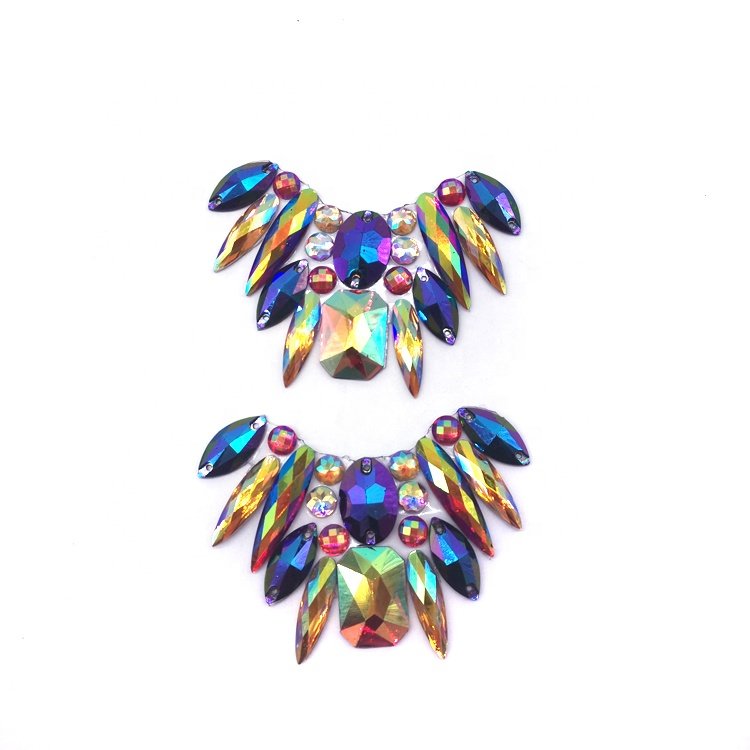 customized carnival costume accessories gel back colorful resin stone appliques iron on rhinestone appliques patches