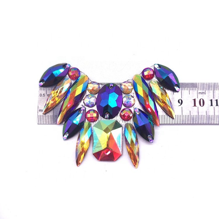 customized carnival costume accessories gel back colorful resin stone appliques iron on rhinestone appliques patches