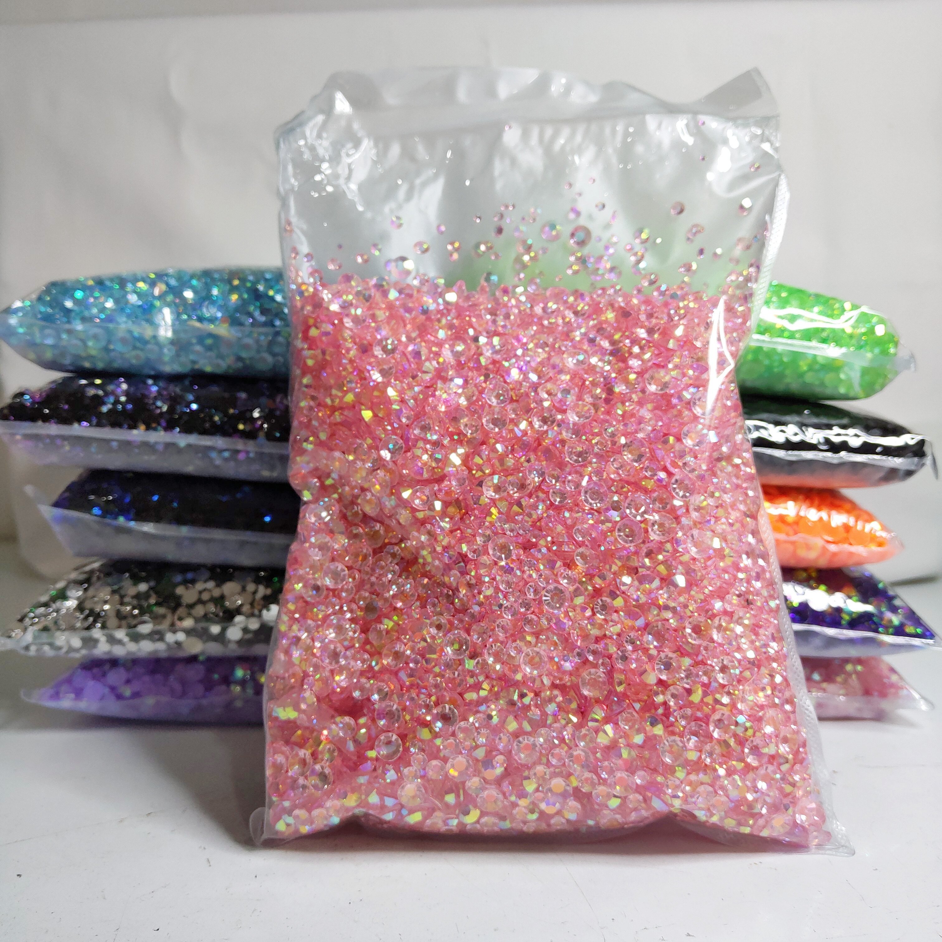 Hot Sale 2 3 4 5 6 mm Jelly Round Nails Crystal Stones Non Hotfix Resin Strass Flat Back Rhinestones For Crafts