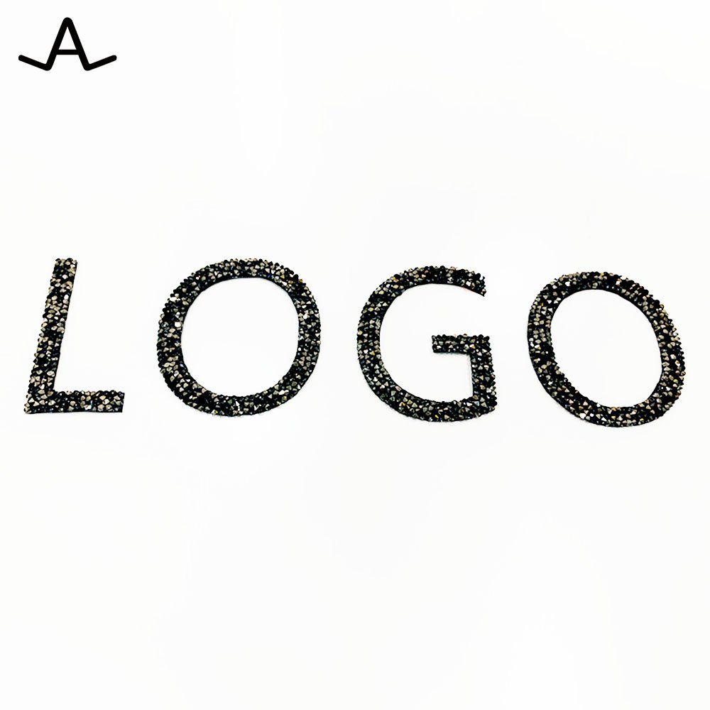 AILUN custom design rhinestone hotfix fine rock logo for shoes garment hats crystal ribbon logo