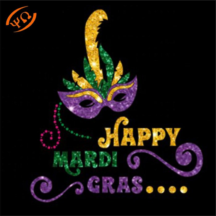 Bling Happy Mardi Gras Mask Feather Cute Rhinestone Iron On Transfer Hotfix