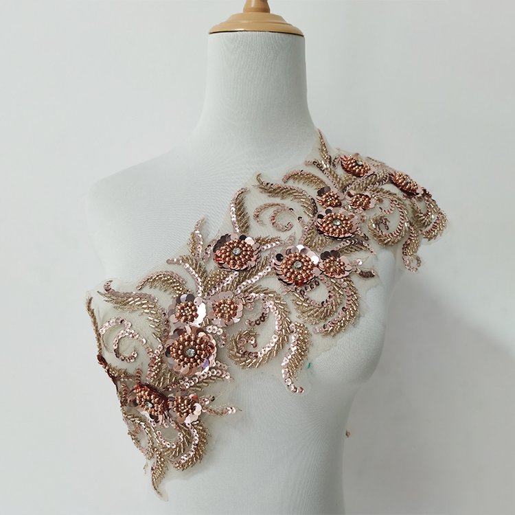 New Design Solid Color Ethnic Embroidered Trim Gold Beaded Trim Rhinestone Beaded Lace Trim for dress
