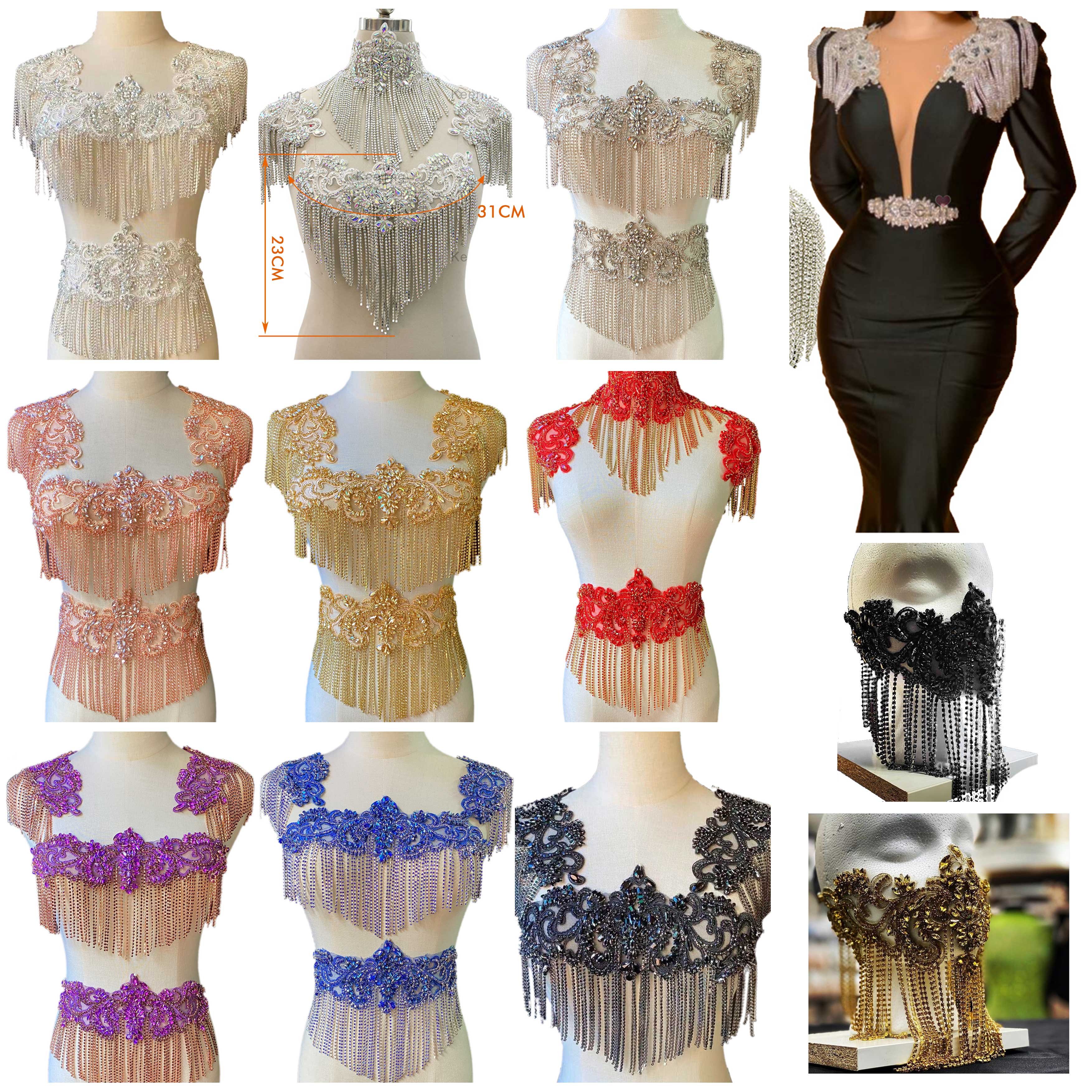 High quality bodice rhinestone applique patch for Bridesmaid wedding dress WDP-289