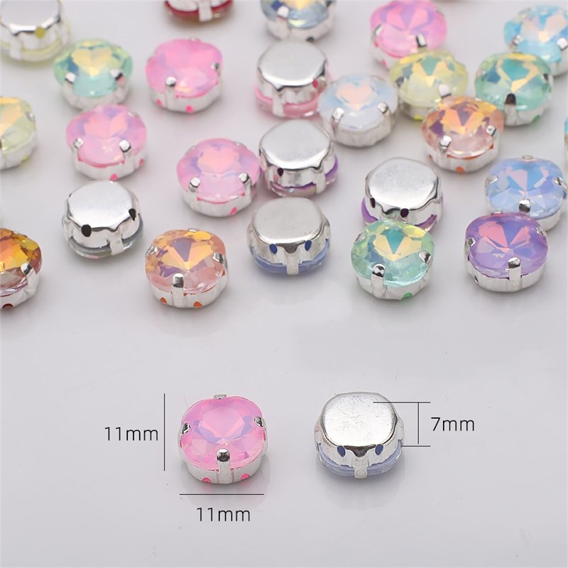 SZ Wholesale 10mm Cushion Glass Sew On Rhinestones Mocha Opal AB Crystal Perforate Setting Claw Strass For Clothe Wedding Shoes