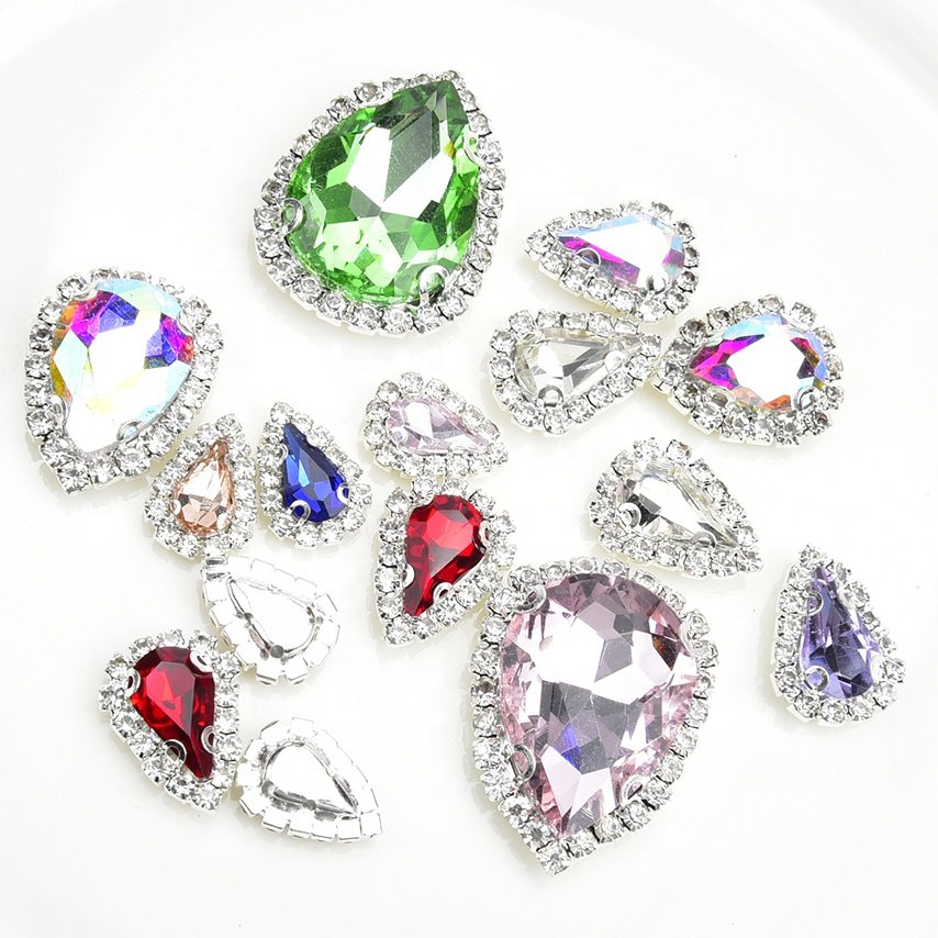Shiny Sew on Glass Teardrop Shaped Rhinestone Silver Claw Crystal Buckle Diy Wedding Dress Clothes Shoes Accessories