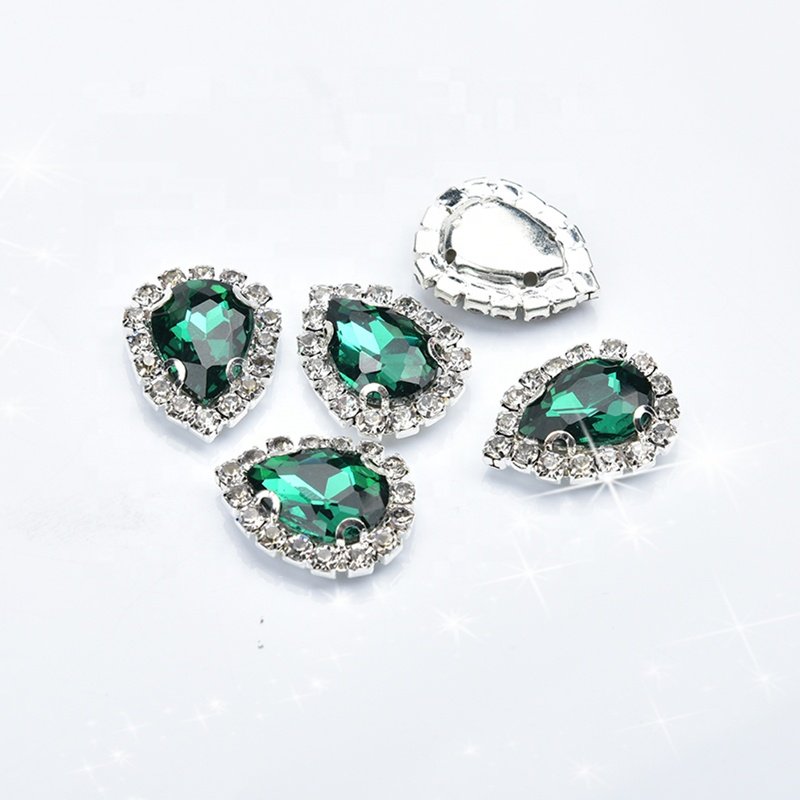 Shiny Sew on Glass Teardrop Shaped Rhinestone Silver Claw Crystal Buckle Diy Wedding Dress Clothes Shoes Accessories