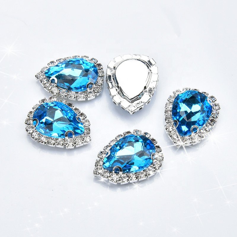 Shiny Sew on Glass Teardrop Shaped Rhinestone Silver Claw Crystal Buckle Diy Wedding Dress Clothes Shoes Accessories