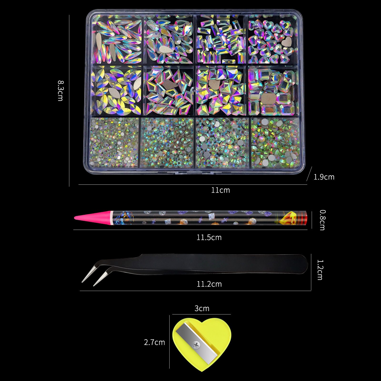 New Arrival 12 Grid Ss6-Ss16 Multi Shape Glass Crystal Stone Rhinestone Luxury Shine Diamond Nail Art Rhinestones Decoration