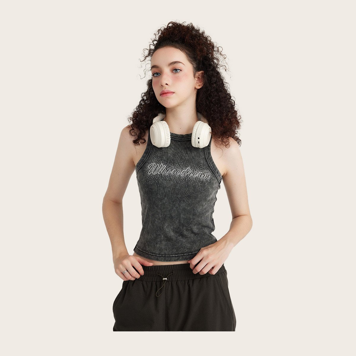custom rhinestones Summer Short Sleeve Oversized tank Tops T-Shirts for woman the spice girl streetwear acid washed