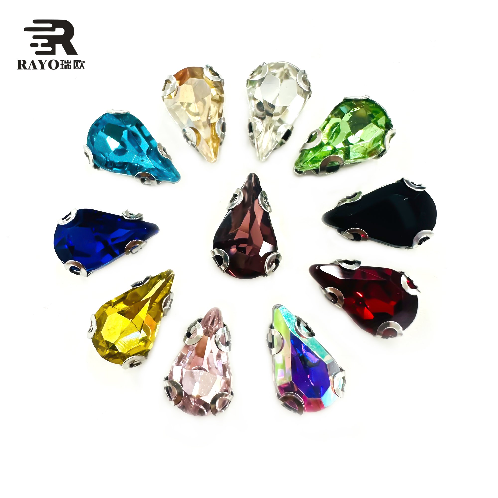 Teardrop-Shaped Flatback Crystal Rhinestone Loose Sew Buttons Shoes Dress Decoration Glass Metal Claw Setting
