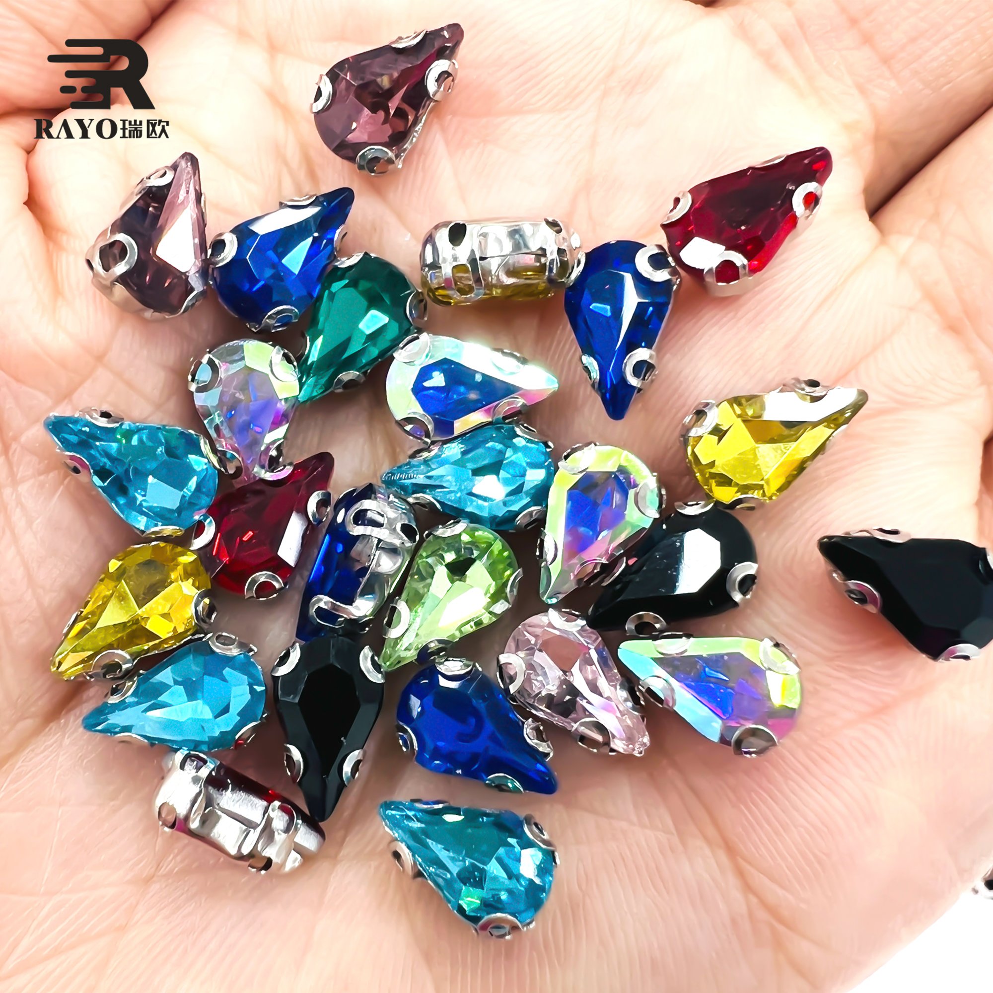 Teardrop-Shaped Flatback Crystal Rhinestone Loose Sew Buttons Shoes Dress Decoration Glass Metal Claw Setting