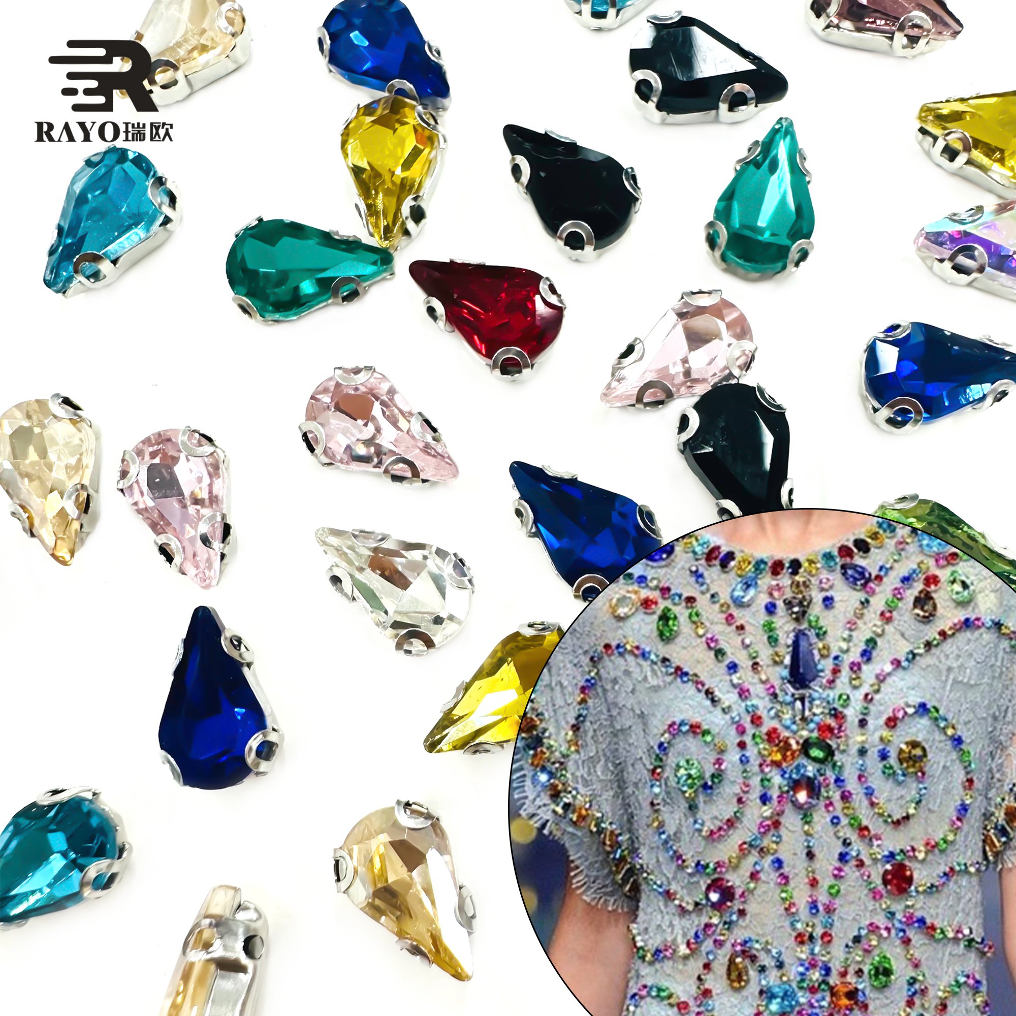 Teardrop-Shaped Flatback Crystal Rhinestone Loose Sew Buttons Shoes Dress Decoration Glass Metal Claw Setting