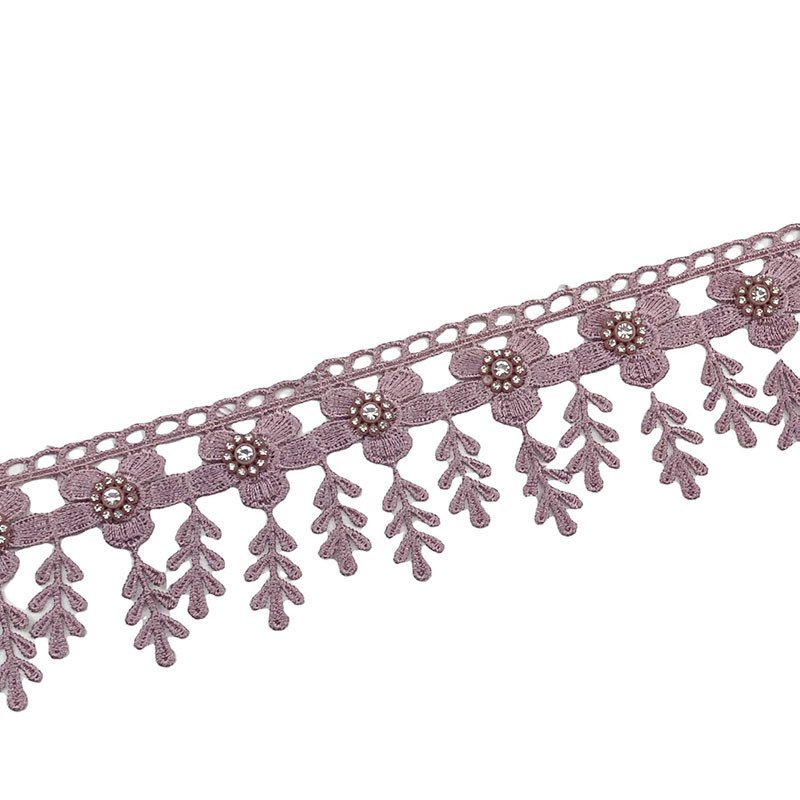 Hot Sale Polyester Embroidered Fringe Tassel Lace Rhinestone Beads Decorative Lace Trim For Women's Dresses Curtain Accessory