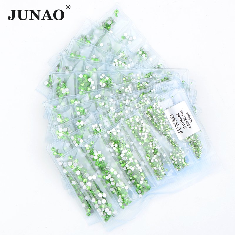 JUNAO Wholesale 6 Grids Mix Size Nail Diamond Strass Round Flatback Crystal Stones Glass Nail Rhinestone For Manicure
