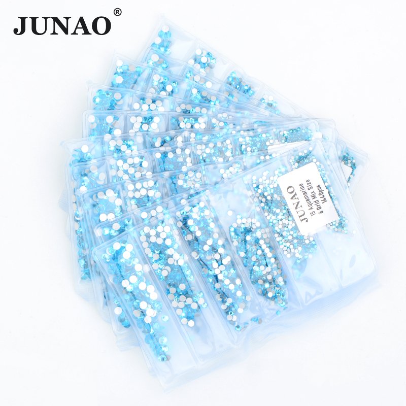 JUNAO Wholesale 6 Grids Mix Size Nail Diamond Strass Round Flatback Crystal Stones Glass Nail Rhinestone For Manicure